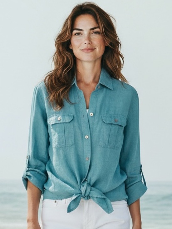 Saks Fifth Avenue Tops - Saks Fifth Avenue Linen Button Front Shirt in Robbins Egg BlueSize XL